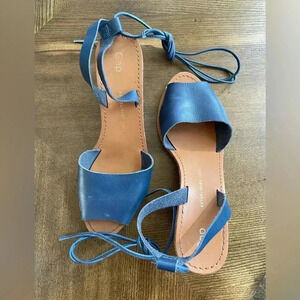 Blue leather wedges